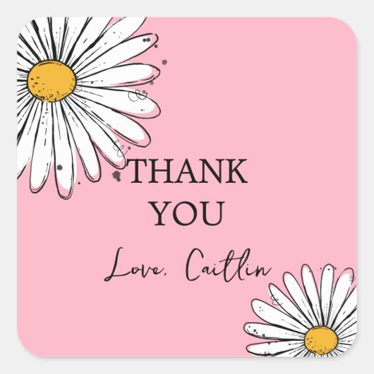 Daisy inktkunst bewerkbaar vierkante sticker (Voorkant)