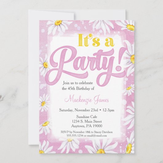 Daisy Invitation Anniversaire Rose Jaune Floral (Devant)