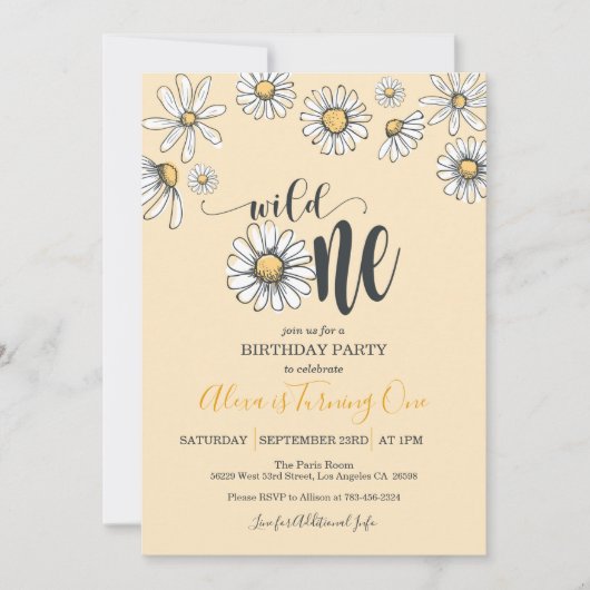 Daisy Invitation d'anniversaire - Wild One - Ylw (Devant)