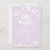 Daisy Lavender Retro Baby shower Invitation Kaart (Voorkant)