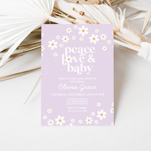 Daisy Lilac Peace Love Baby shower Invitation