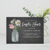 Daisy Mason Jar Chalkboard Rustic Couples Shower Kaart (Staand voorkant)