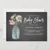 Daisy Mason Jar Rustic Chalkboard Baby shower Kaart (Voorkant)