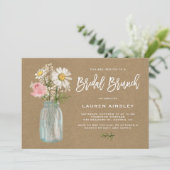 Daisy Mason Jar Rustic Kraft Paper Bridal Brunch Kaart (Staand voorkant)