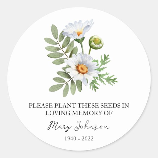Daisy Memorial Funeral Seed Packet Ronde Sticker (Voorkant)