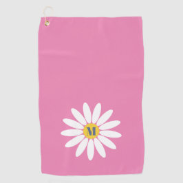 Daisy met Initiaal Roze Golfhanddoek