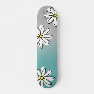 Daisy Modren Blauwgroen Gray Ombre Doodle Skateboard