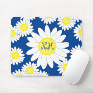 Daisy Monogram Marine Blauw Wit en Geel Muismat