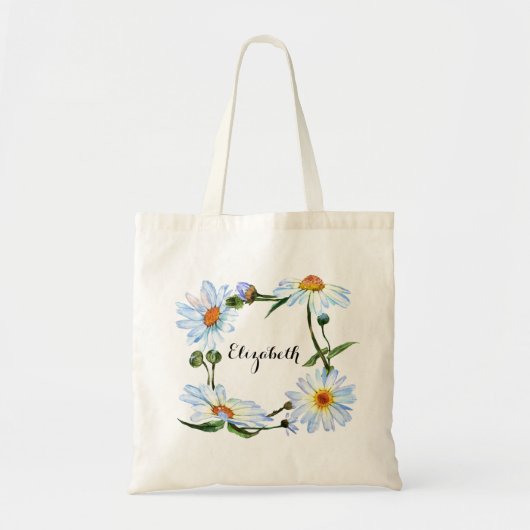 Daisy Monogram naam Floral Flower Tote Bag (Voorkant)