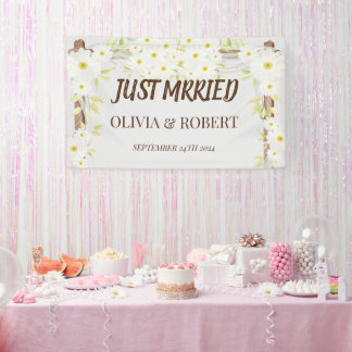 Daisy Net getrouwd bruiloft houten bloemen Spandoek