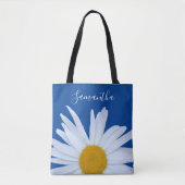 Daisy Ocean Blue White Script Canvas tas (Voorkant)