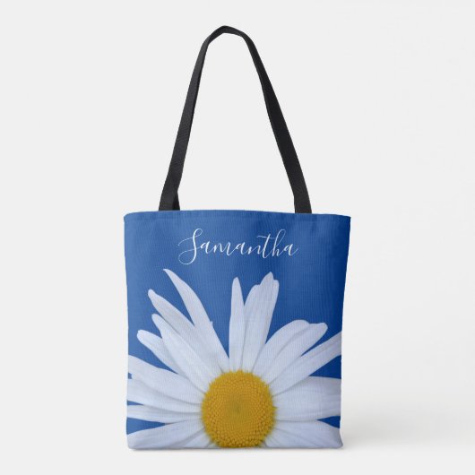 Daisy Ocean Blue White Script Canvas tas (Achterkant)