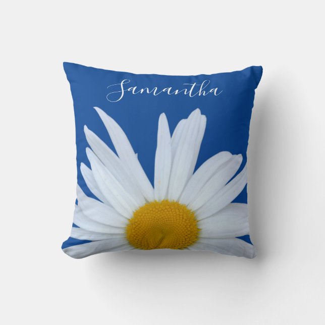 Daisy Ocean Blue White script Kussen (Voorkant)