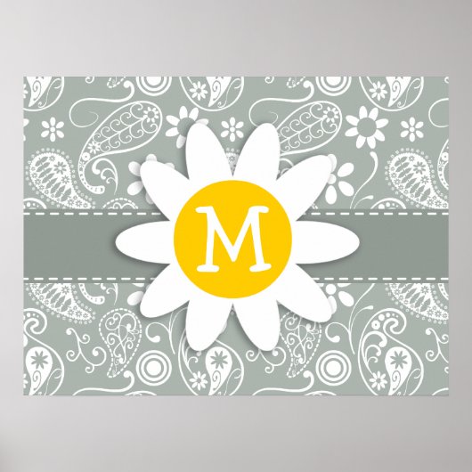 Daisy on Ash Gray, Grey Paisley Poster (Voorkant)