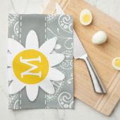 Daisy on Ash Gray, Grey Paisley Theedoek (Quarter Fold)