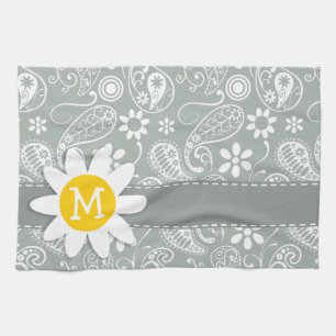 Daisy on Ash Gray, Grey Paisley Theedoek
