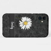 Daisy on Black Damask Coque-Mate coque iphone (Dos (Horizontal))
