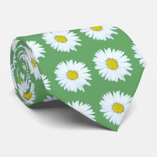Daisy on Green Modern Floral Pattern Stropdas (Opgerold)