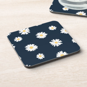 Daisy op blauw patroon bier onderzetter