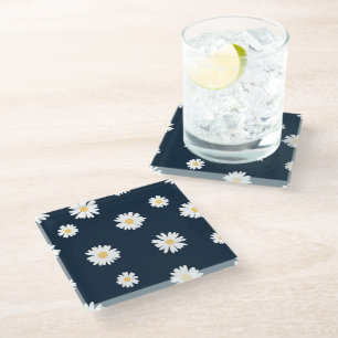 Daisy op blauw patroon glazen onderzetter
