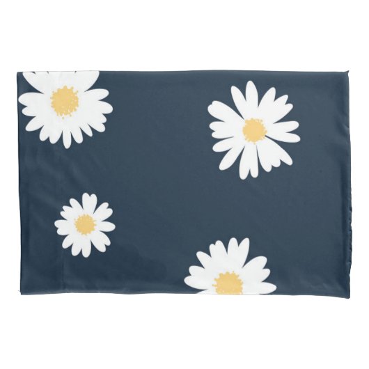 Daisy op blauw patroon kussensloop (Voorkant-Links)
