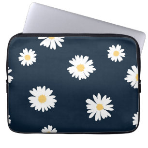Daisy op blauw patroon laptop sleeve