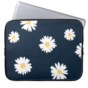 Daisy op blauw patroon laptop sleeve