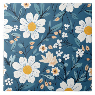 Daisy op Blauwe Bloemen Tegeltje