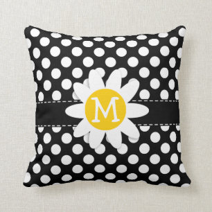 Daisy op zwart en wit Polka Dots Kussen