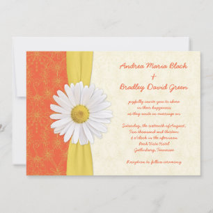 Daisy Orange, Jaune, Faire-part de mariage ivoire