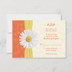 Daisy Oranje, Geel, Ivoor Huwelijkskaart Antwoordk RSVP Kaartje