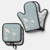 Daisy Oven Mitt & Pot Holder Set - Bloemgroen (Voorkant / Achterkant)