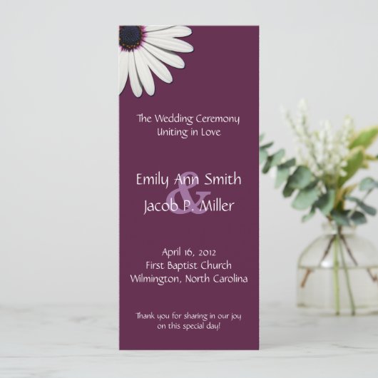 Daisy Paars Wedding Programs Programma (Staand voorkant)