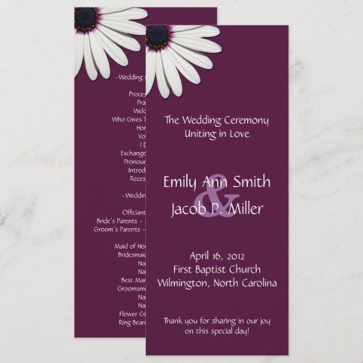 Daisy Paars Wedding Programs Programma (Voorkant / Achterkant)