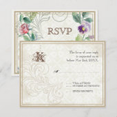 Daisy, Pansy, Rose n Papillon - Mariage carte RSVP (Devant / Derrière)