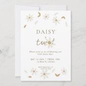 Daisy Party 2e Birthday Invitation - White Kaart (Voorkant)