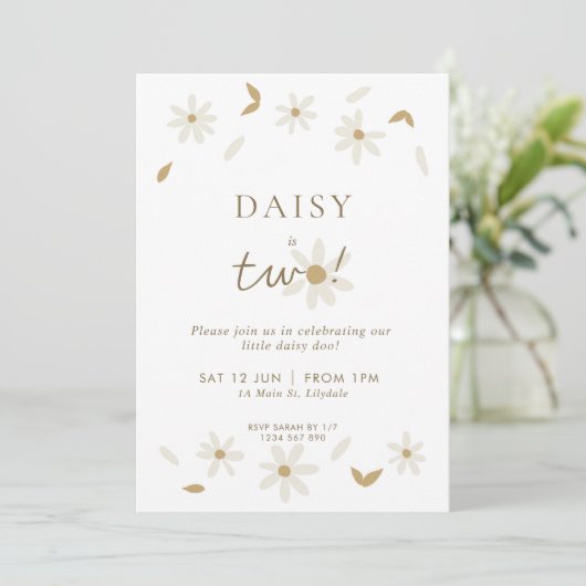 Daisy Party 2e Birthday Invitation - White Kaart (Staand voorkant)