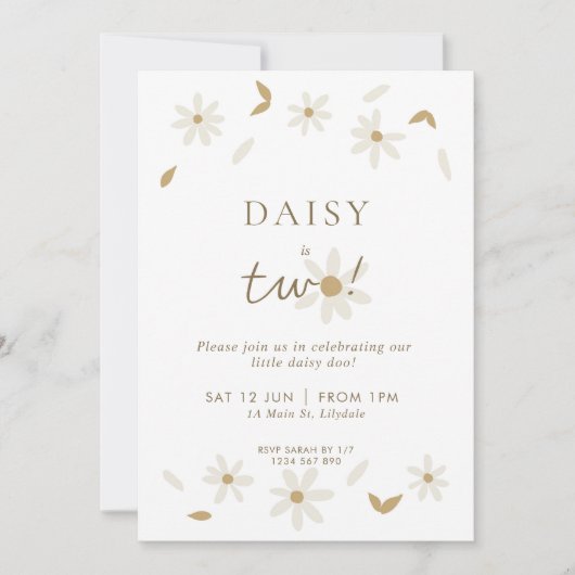 Daisy Party 2ème anniversaire Invitation - Blanc (Devant)