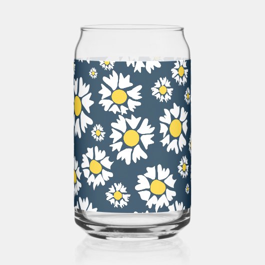 Daisy patroon, bloemenpatroon, witte madeliefjes blikvorm glas (Rechts)