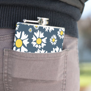 Daisy patroon, bloemenpatroon, witte madeliefjes heupfles