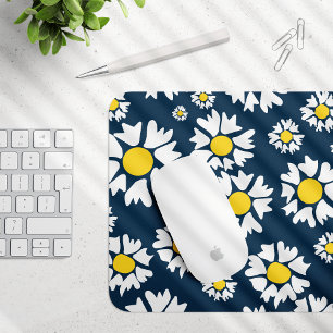 Daisy patroon, bloemenpatroon, witte madeliefjes muismat