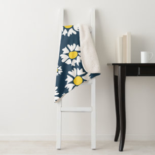 Daisy patroon, bloemenpatroon, witte madeliefjes sherpa deken