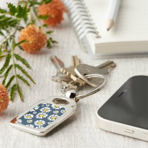 Daisy patroon, bloemenpatroon, witte madeliefjes sleutelhanger