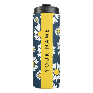 Daisy-patroon, Witte Madeliefjes, Uw Naam Thermosbeker