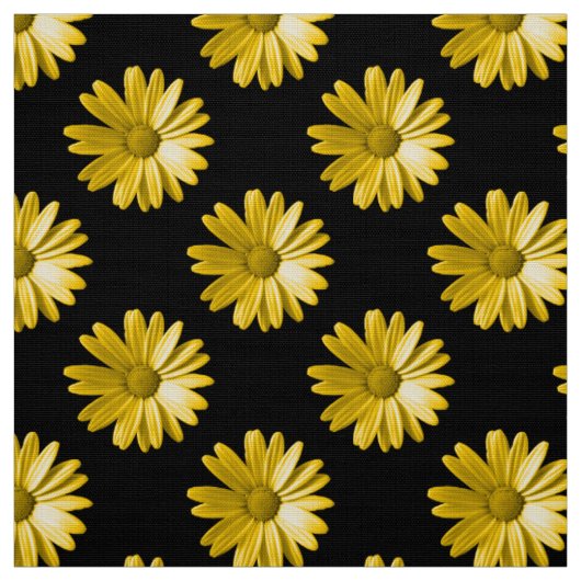 Daisy Pattern - Amber op Black Fabric Stof (Swatch)