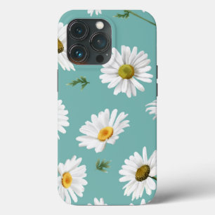 Daisy Pattern, Blauwgroen achtergrond, iPhone 13 Pro Hoesje