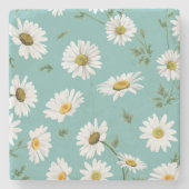 Daisy Pattern, Blauwgroen achtergrond Stenen Onderzetter (Voorkant)