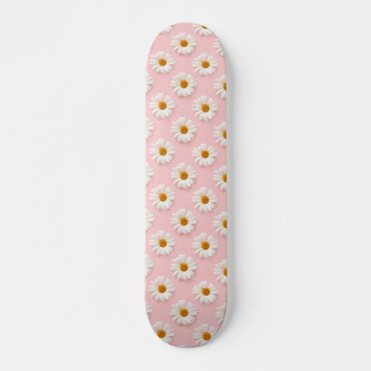 Daisy Pattern Floral White Daisies Pink Skateboard (Voorkant)