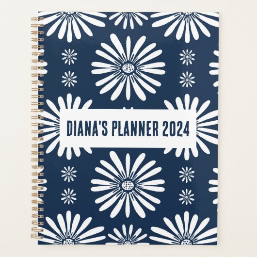 Daisy Pattern Flowers Blooms Floral Navy CUSTOM Planner (Voorkant)