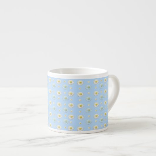 Daisy Pattern op lichtblauwe achtergrond Espresso Kop (Voorkant rechts)